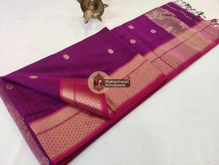 Maheshwari Dark Purple Zari Butti Saree
