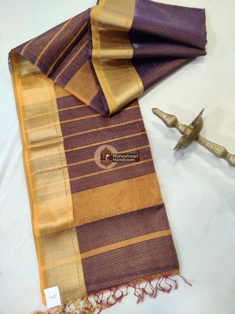 Purple Maheshwari Tissue Checks Saree