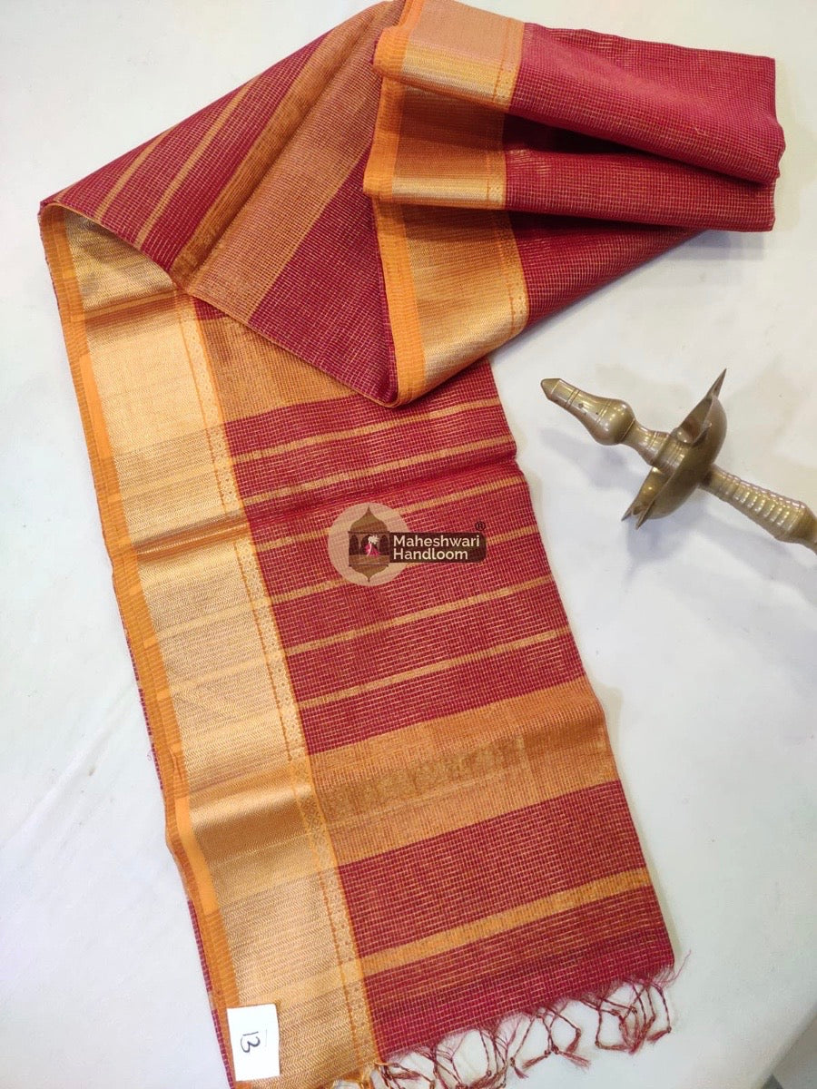 Pink Maheshwari Tissue Checks Saree