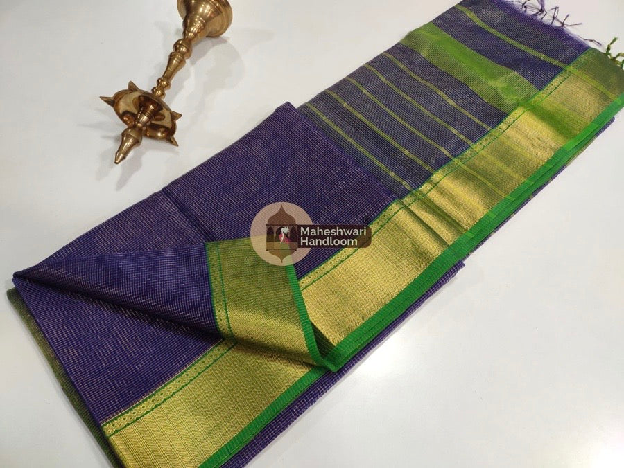 Dark Purple Maheshwari Tissue Checks Saree 