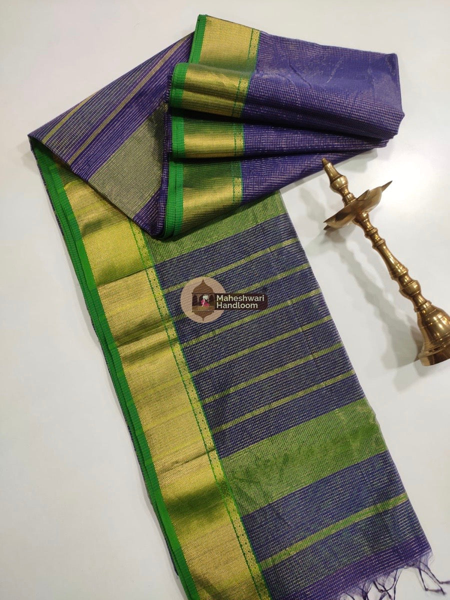 Dark Purple Maheshwari Tissue Checks Saree 