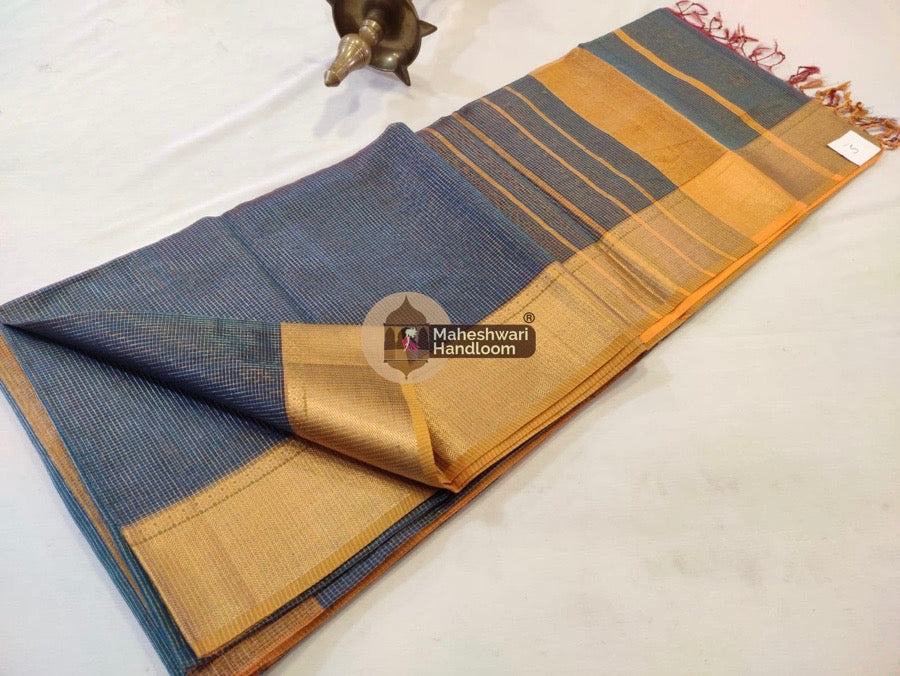 Turquoise Blue Maheshwari Tissue Checks Saree 