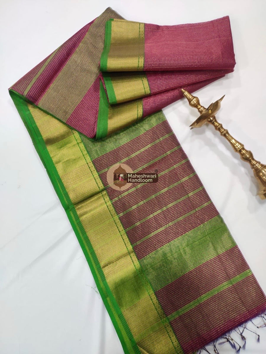 Onion Pink Maheshwari Tissue Checks Saree