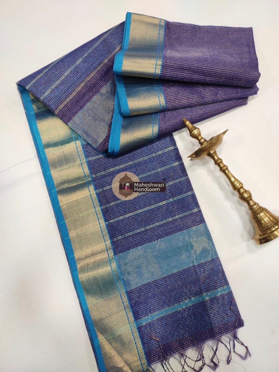 Purple Maheshwari Tissue Checks Saree 