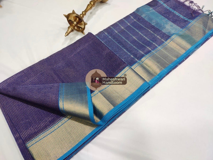 Purple Maheshwari Tissue Checks Saree 