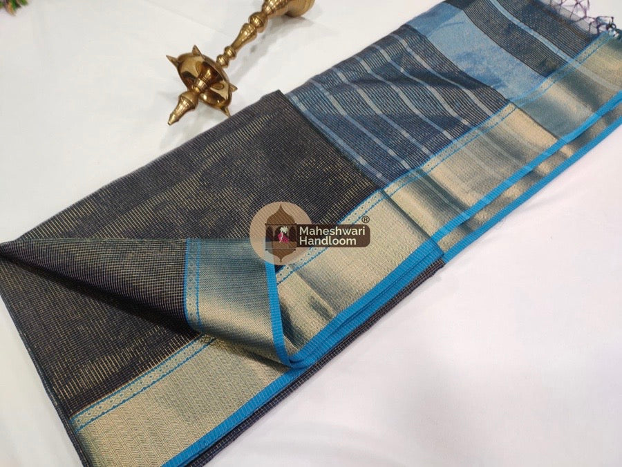 Black Maheshwari Tissue Checks Saree