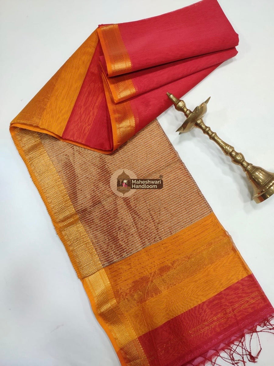 Maheshwari Red Gicha Pallu Saree 