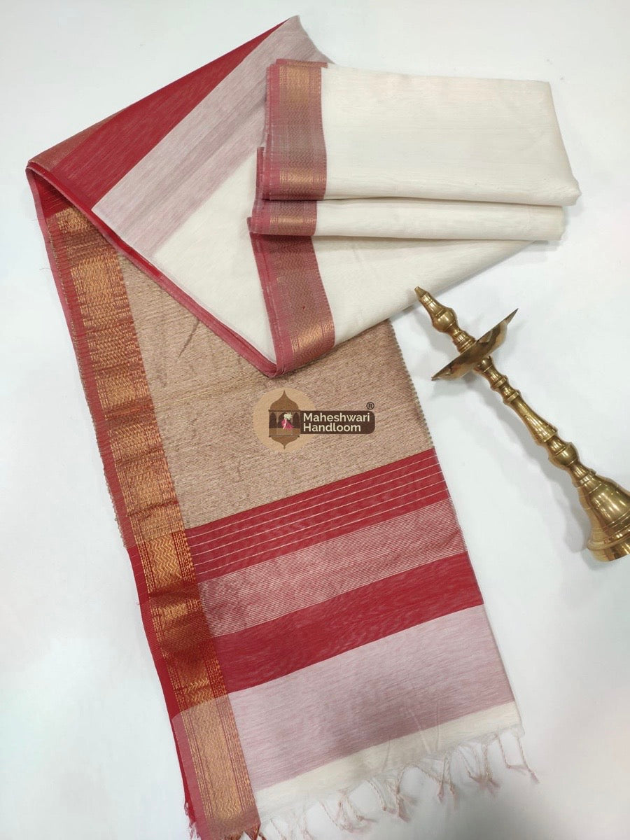 Maheshwari White Gicha Pallu Saree