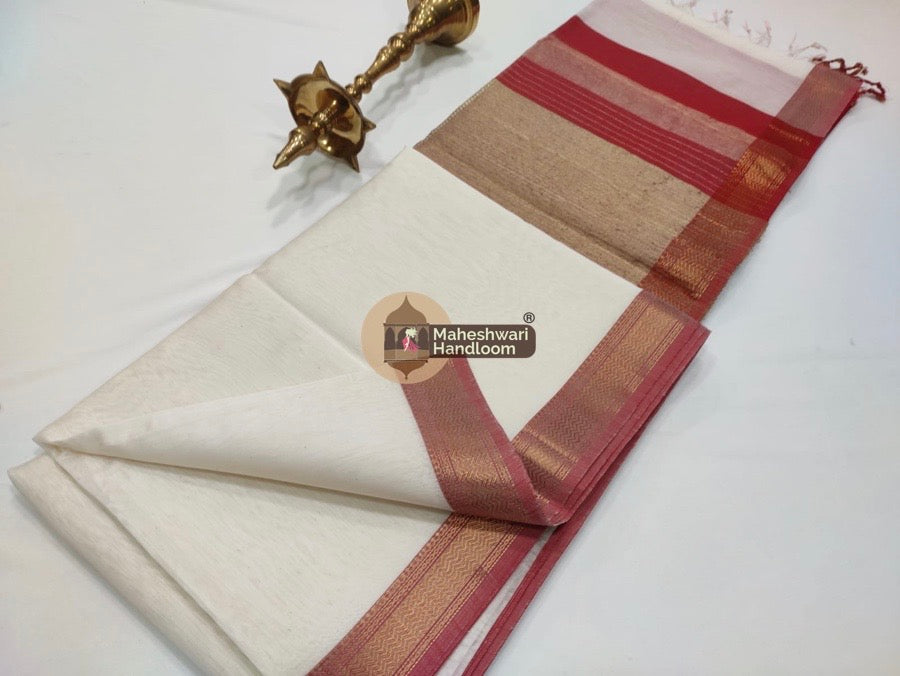 Maheshwari White Gicha Pallu Saree