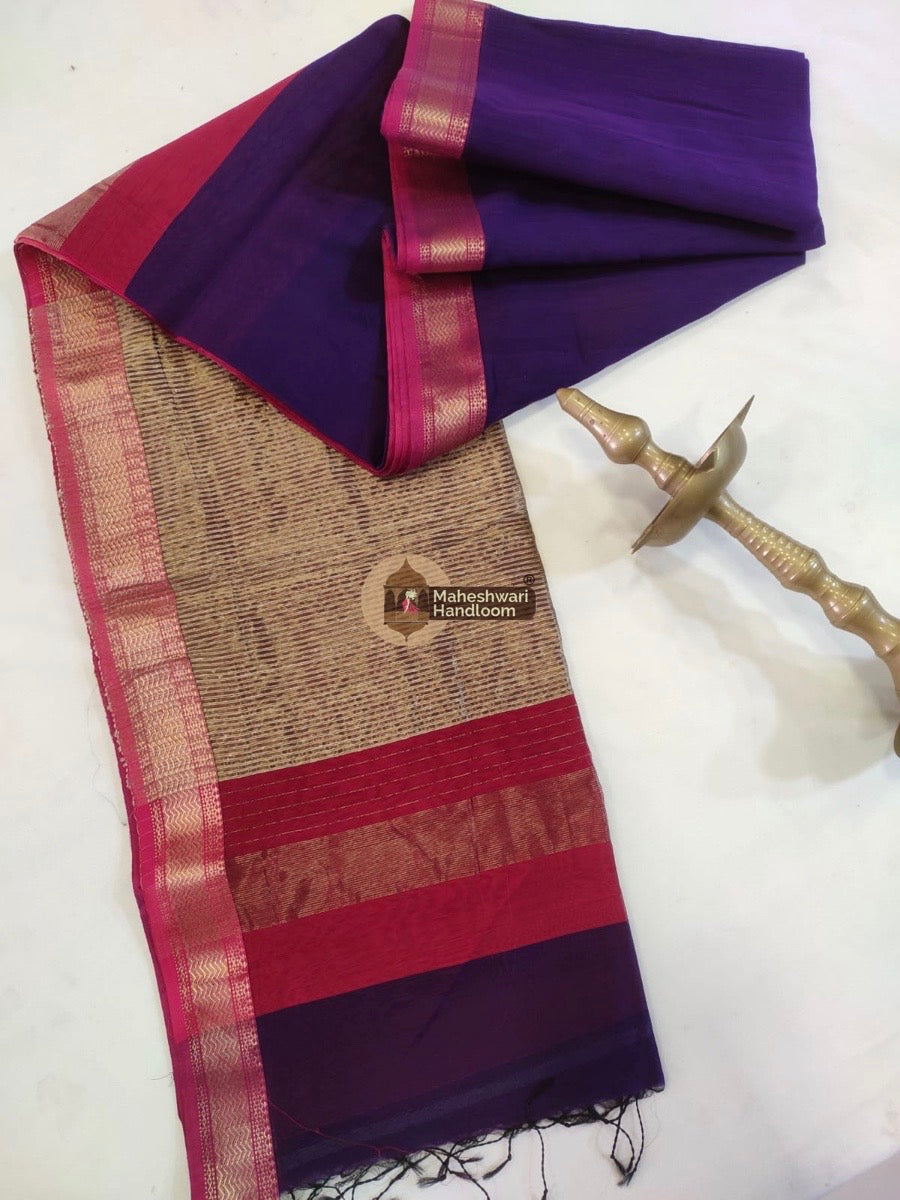 Maheshwari Purple  Gicha Pallu Saree