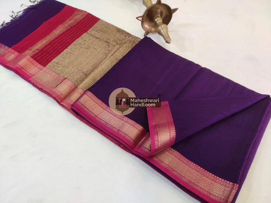 Maheshwari Purple  Gicha Pallu Saree