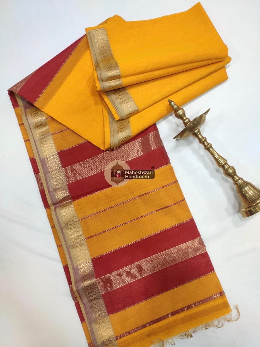 Maheshwari Yellow Handwoven Rashta Border Saree