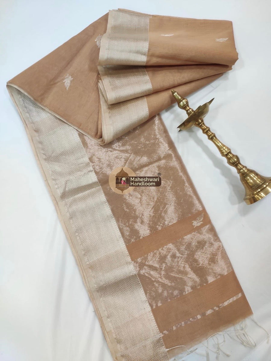 Maheshwari Brown Silver Zari Butti Saree 