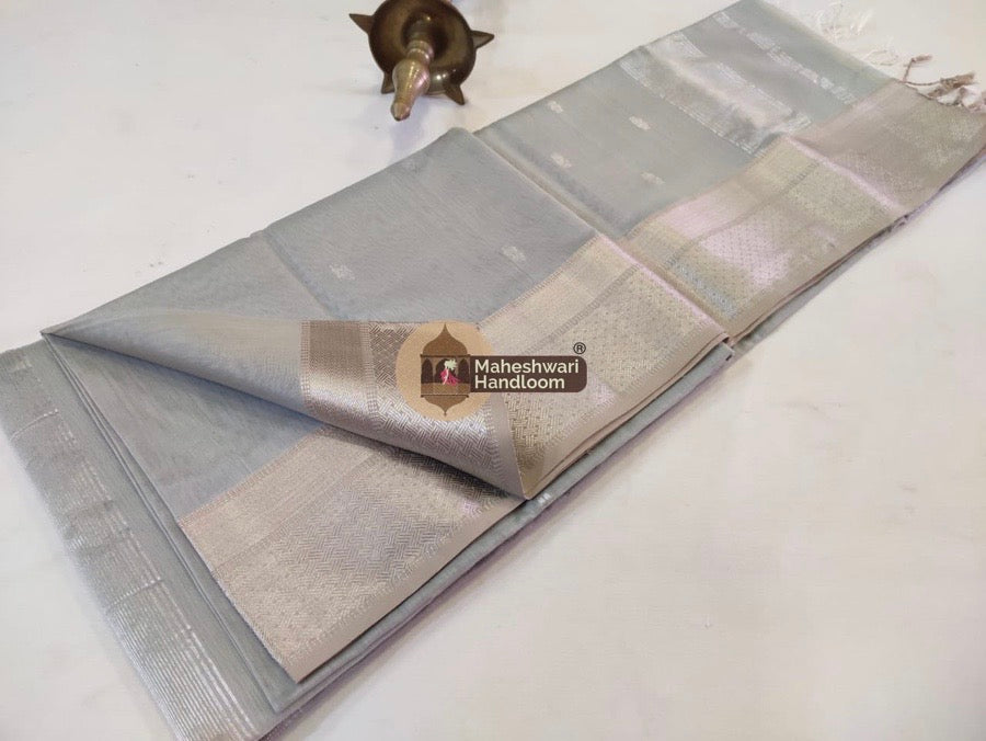 Maheshwari Grey Silver Zari Butti Saree
