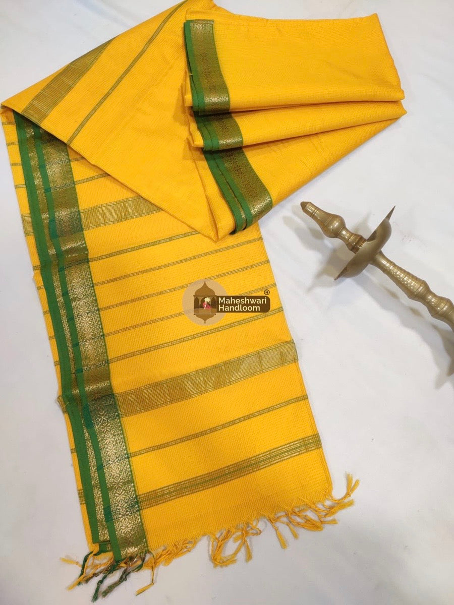 Maheshwari Yellow Garbha Reshmi 75% Mulbury Silk Saree 014