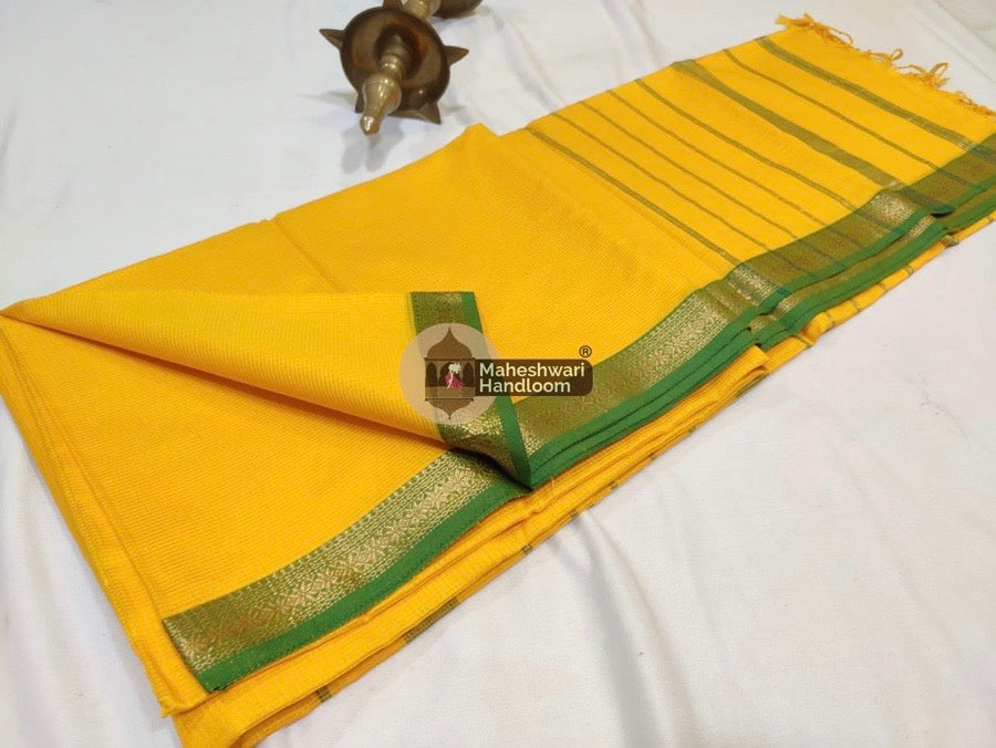 Maheshwari Yellow Garbha Reshmi 75% Mulbury Silk Saree 014