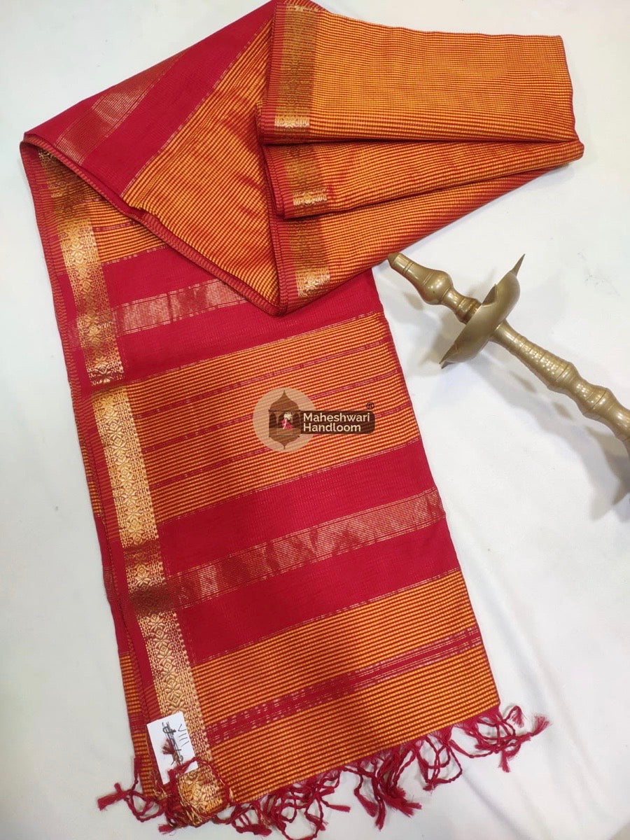 Maheshwari Orange Garbha Reshmi 75% Mulbury Silk Saree