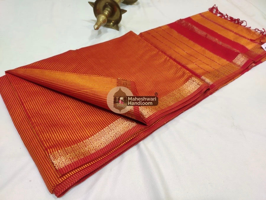 Maheshwari Orange Garbha Reshmi 75% Mulbury Silk Saree