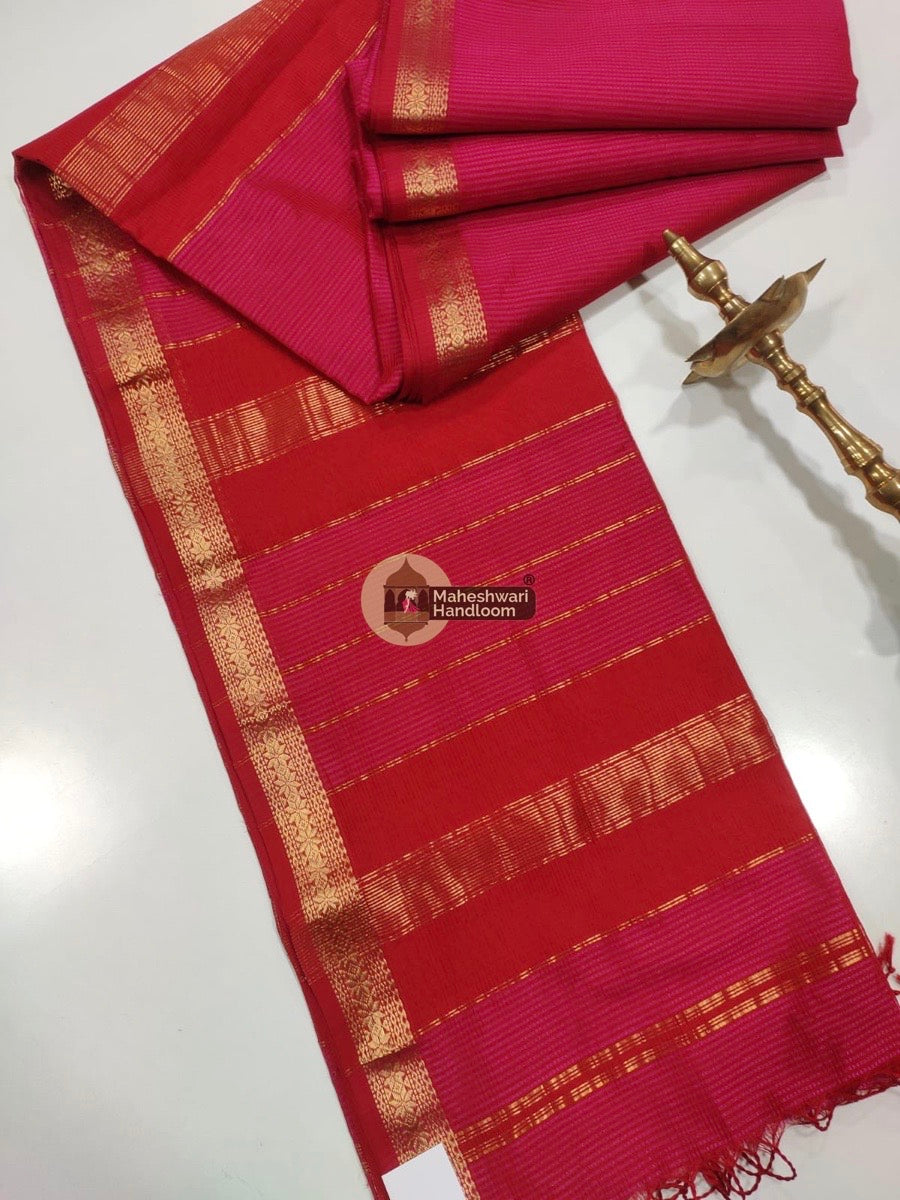 Maheshwari Pink Garbha Reshmi 75% Mulbury Silk Saree 
