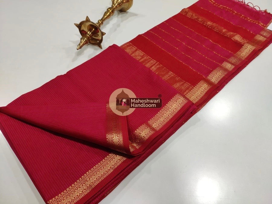 Maheshwari Pink Garbha Reshmi 75% Mulbury Silk Saree 