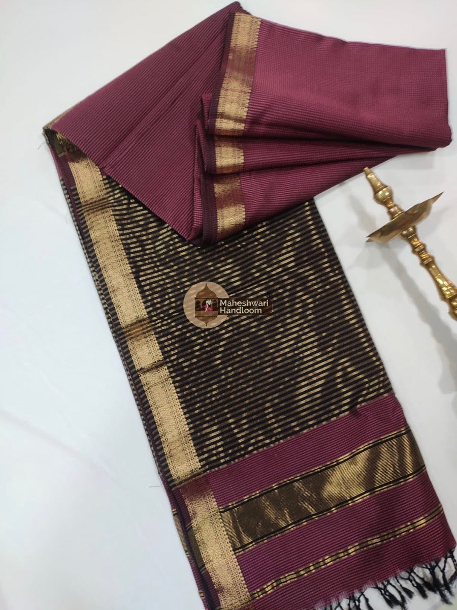 Maheshwari Dark Purple Garbha Reshmi 75% Mulbury Silk Saree 