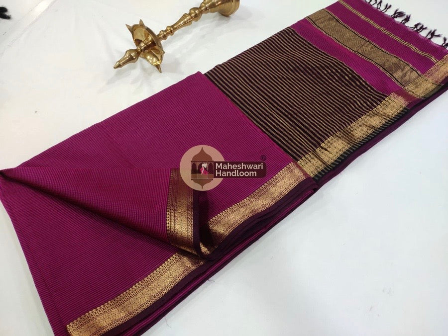 Maheshwari Purple Garbha Reshmi 75% Mulbury Silk Saree