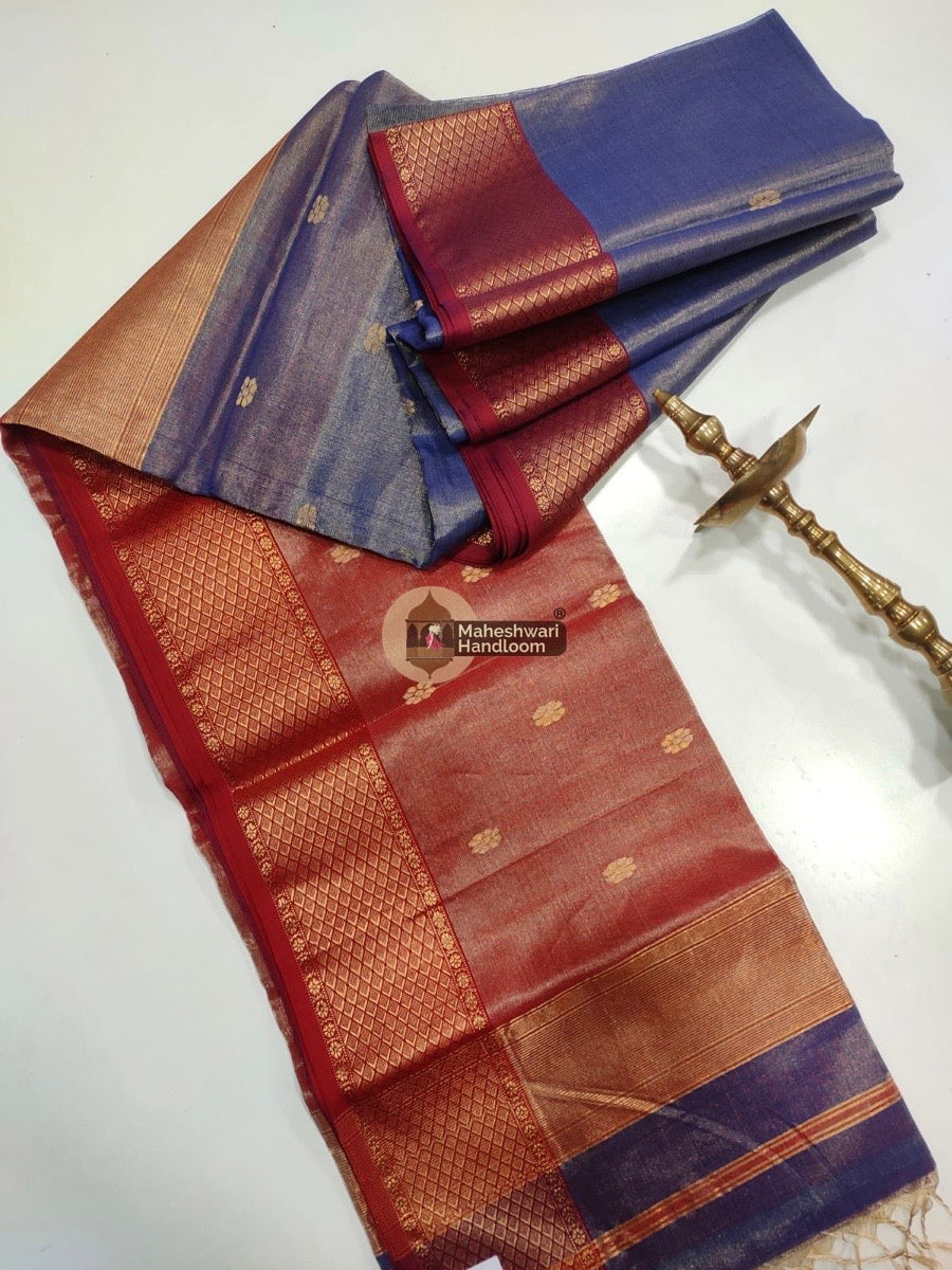 Purple Red Maheshwari Tissue Butti Saree 