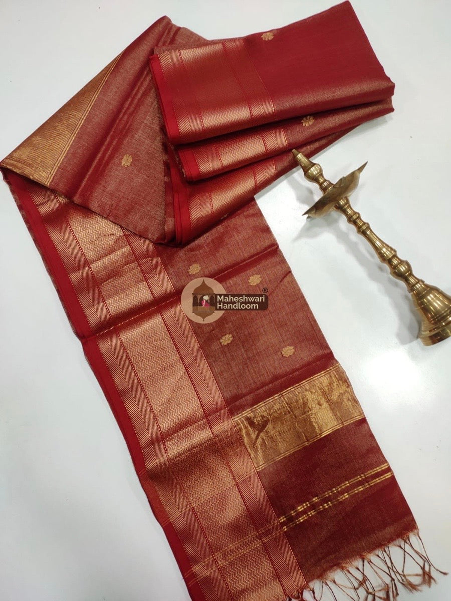 Red Maheshwari Tissue Butti Saree 