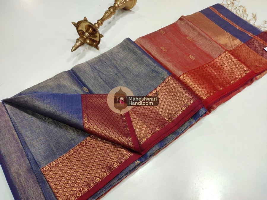 Purple Red Maheshwari Tissue Butti Saree 
