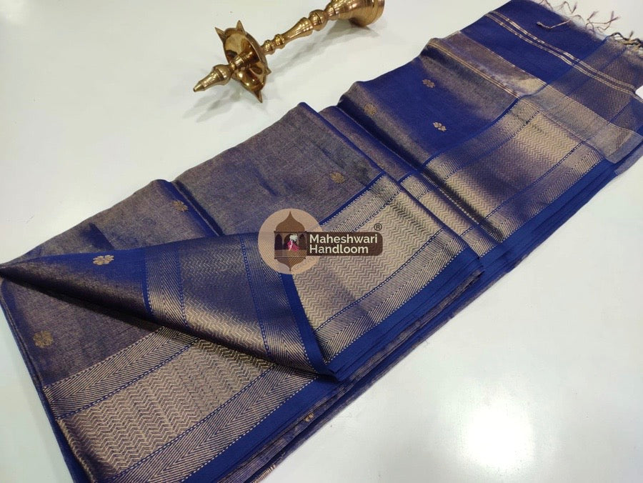 Blue Maheshwari Tissue Butti Saree