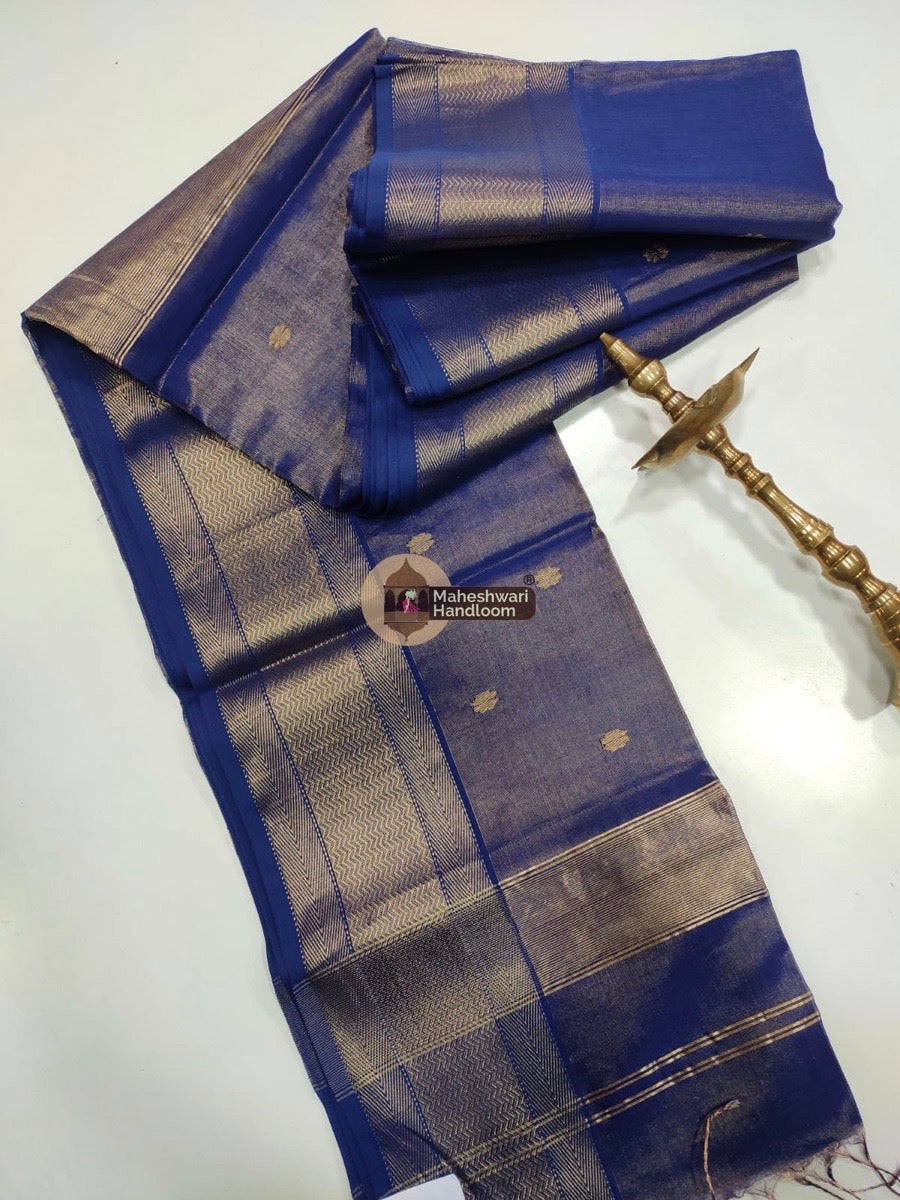 Blue Maheshwari Tissue Butti Saree