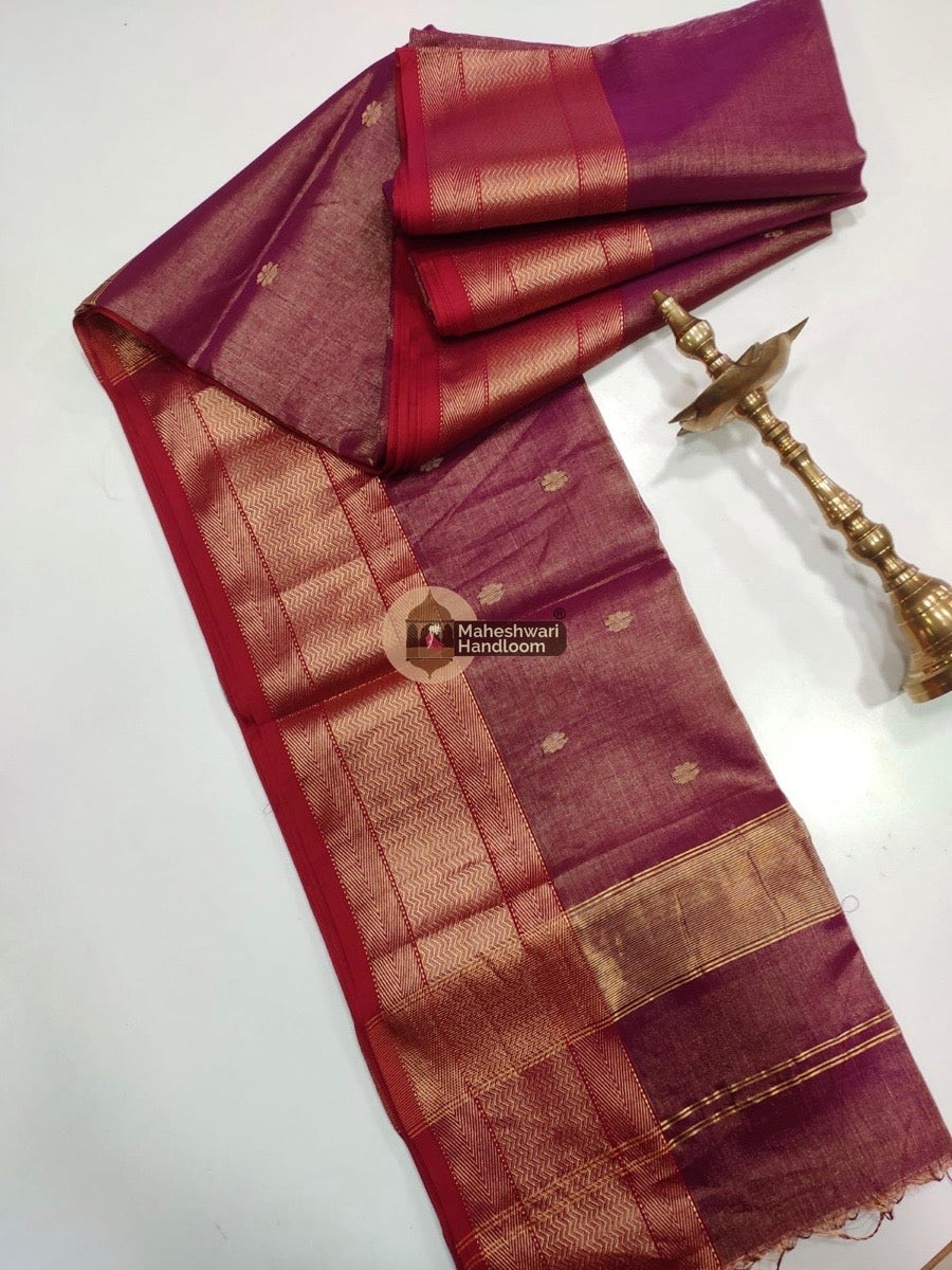Maroon Maheshwari Tissue Butti Saree 