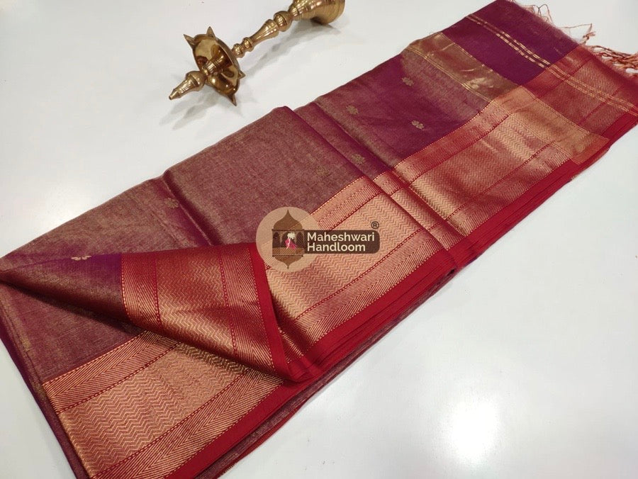 Maroon and gold Tissue  checkered saree 