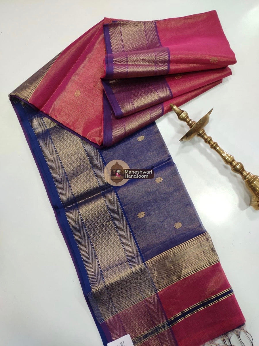 Onion Pink Maheshwari Tissue Butti Saree 