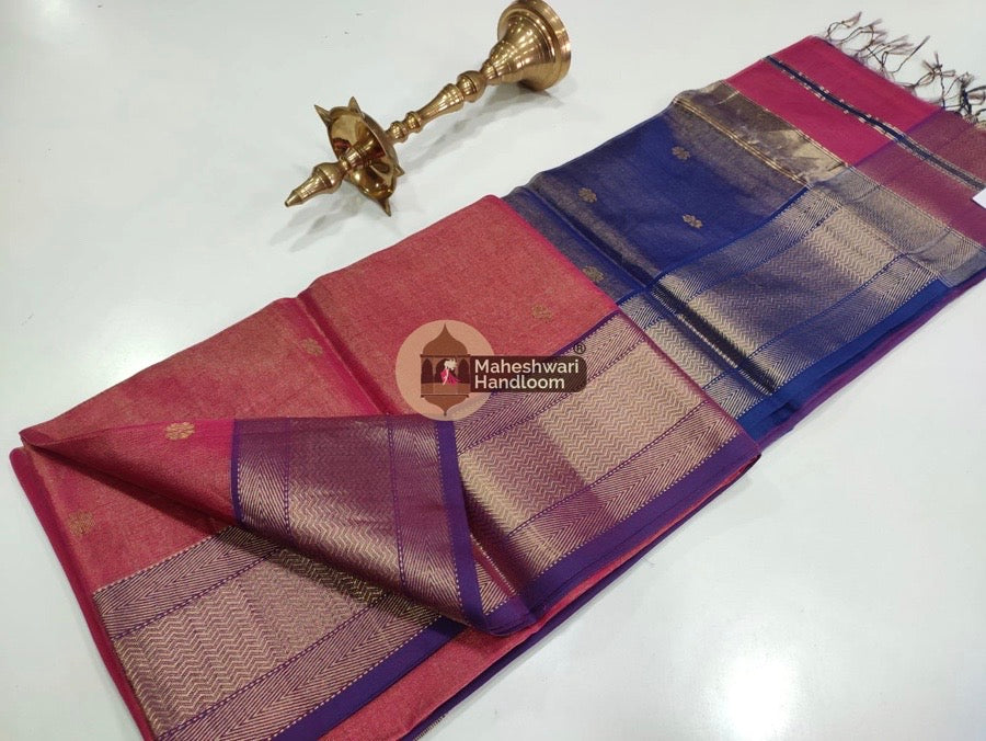 Onion Pink Maheshwari Tissue Butti Saree 