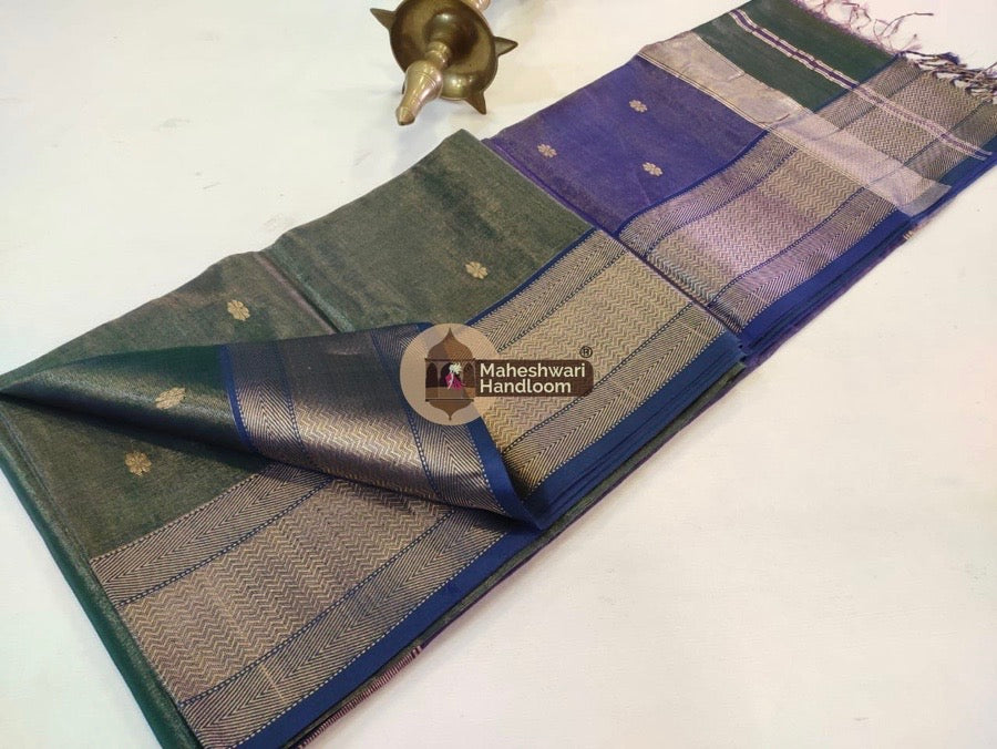 Green Maheshwari Tissue Butti Saree