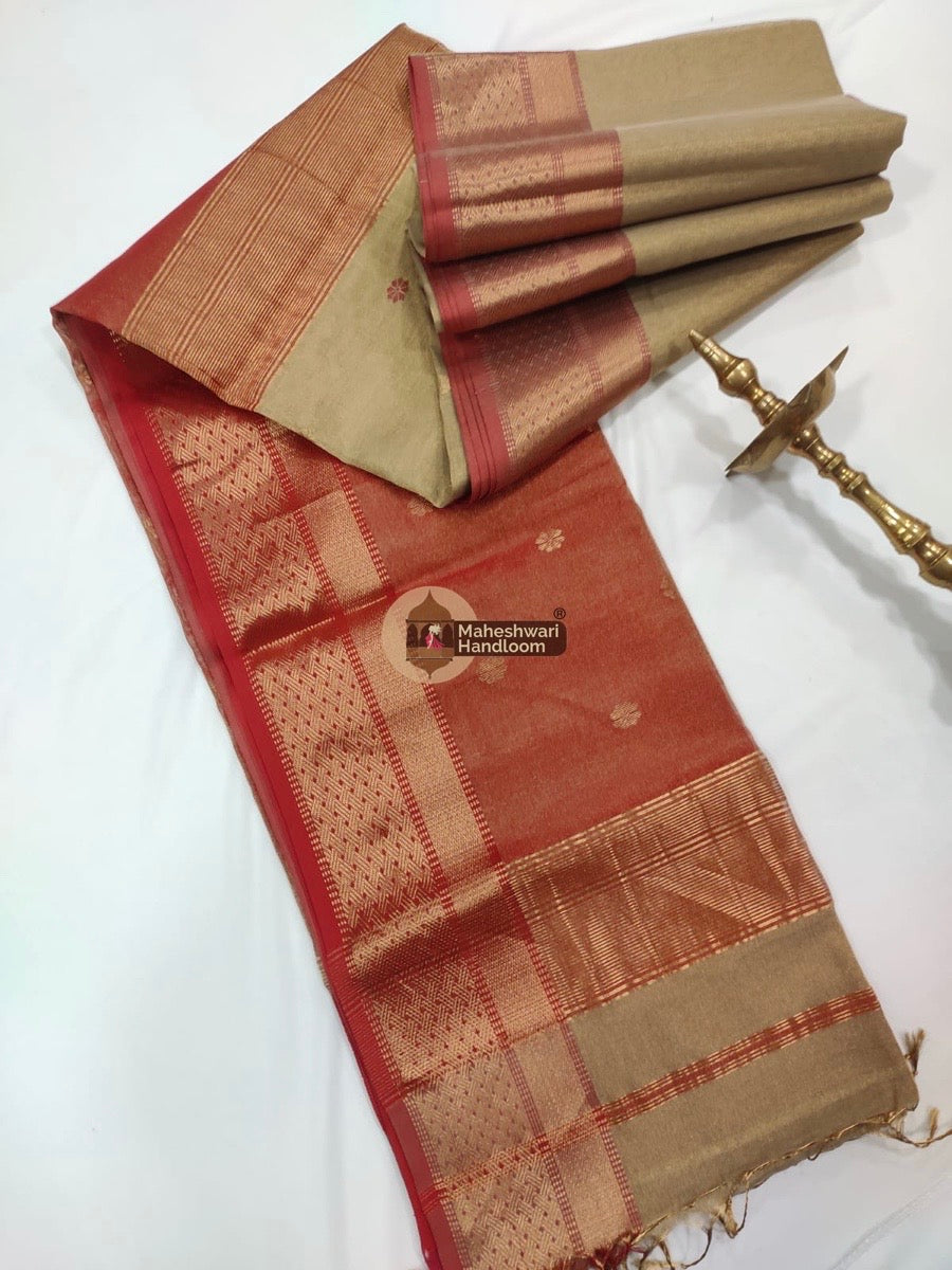 Beige Maheshwari Tissue Butti Saree