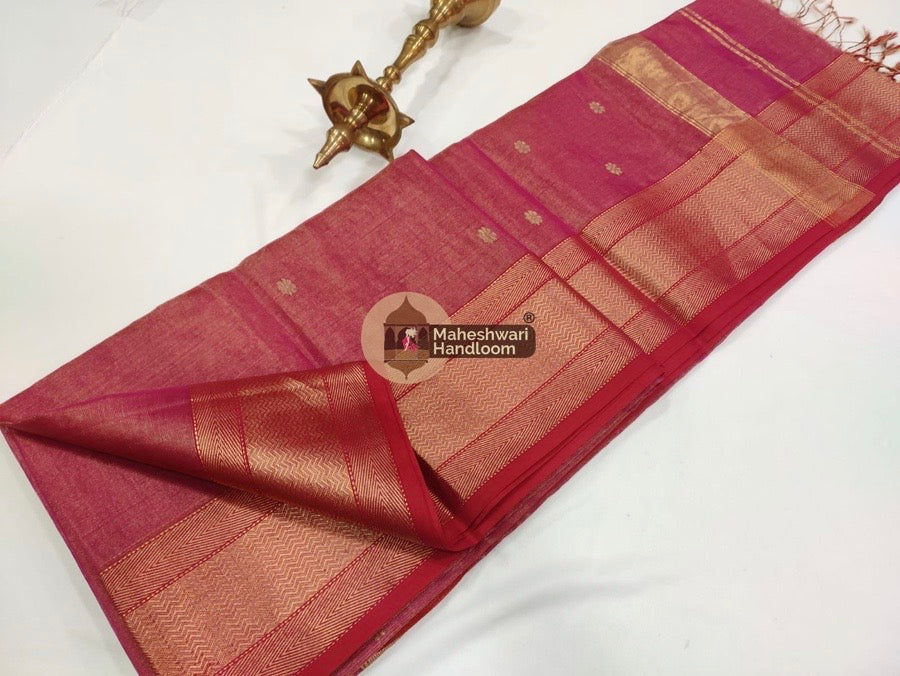 Pink Maheshwari Tissue Butti Saree
