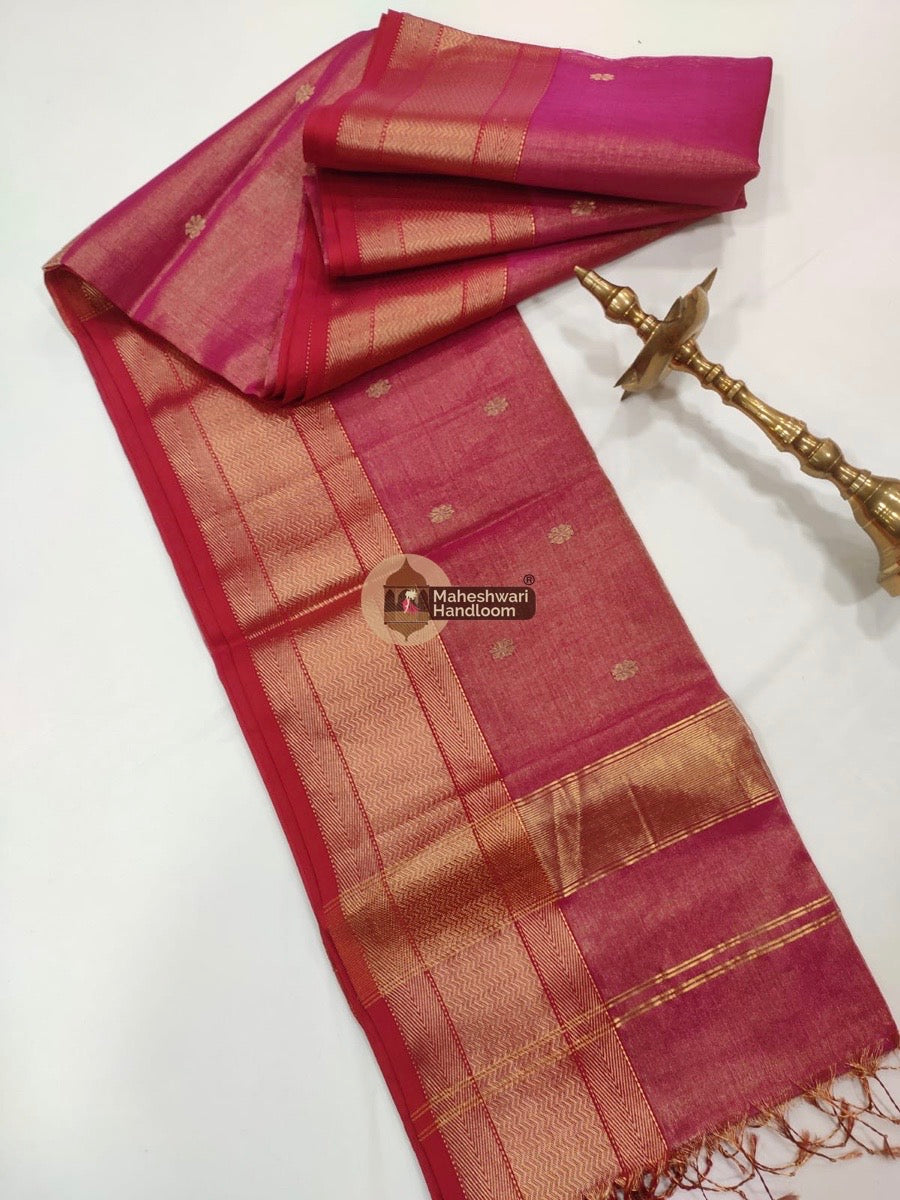 Pink Maheshwari Tissue Butti Saree