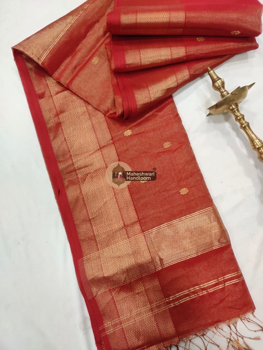Red Maheshwari Tissue Butti Saree 