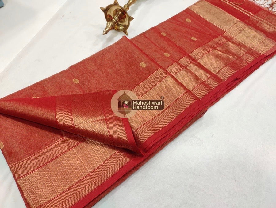 Red Maheshwari Tissue Butti Saree 