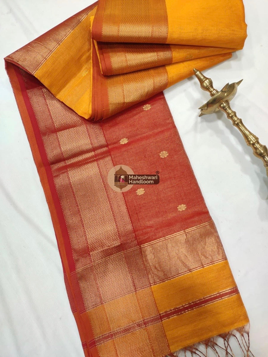 Yellow Maheshwari Tissue Butti Saree 