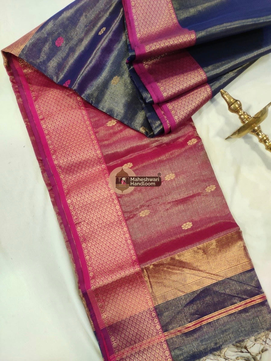 Purple Maheshwari Tissue Butti Saree