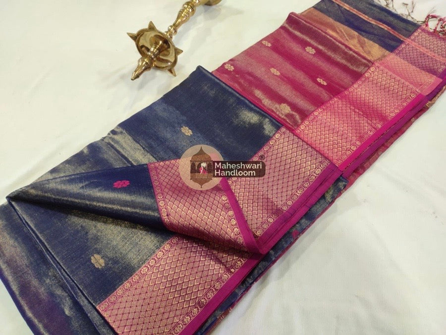 Purple Maheshwari Tissue Butti Saree