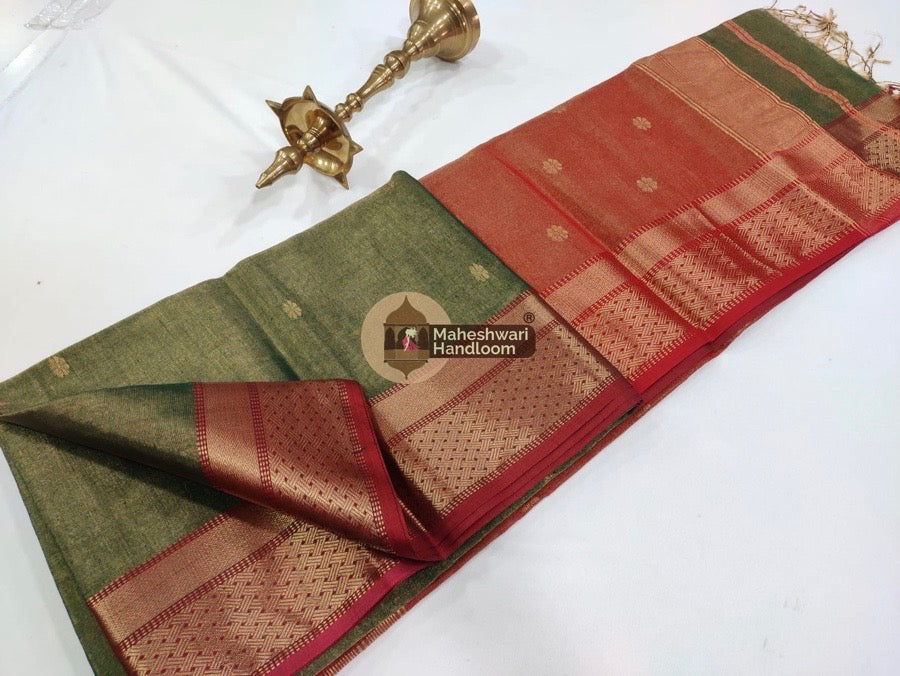 Mehendi Green Maheshwari Tissue Butti Saree