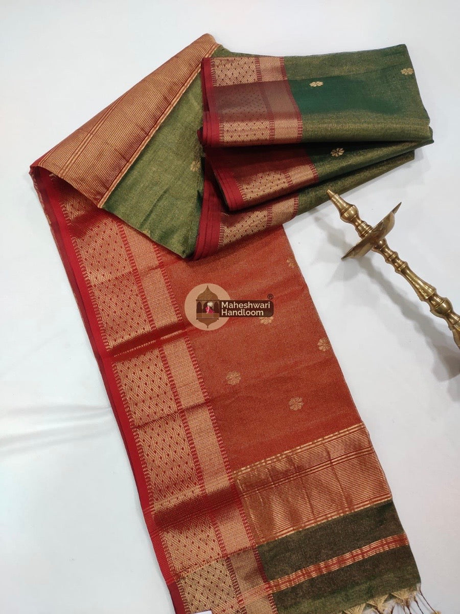 Mehendi Green Maheshwari Tissue Butti Saree