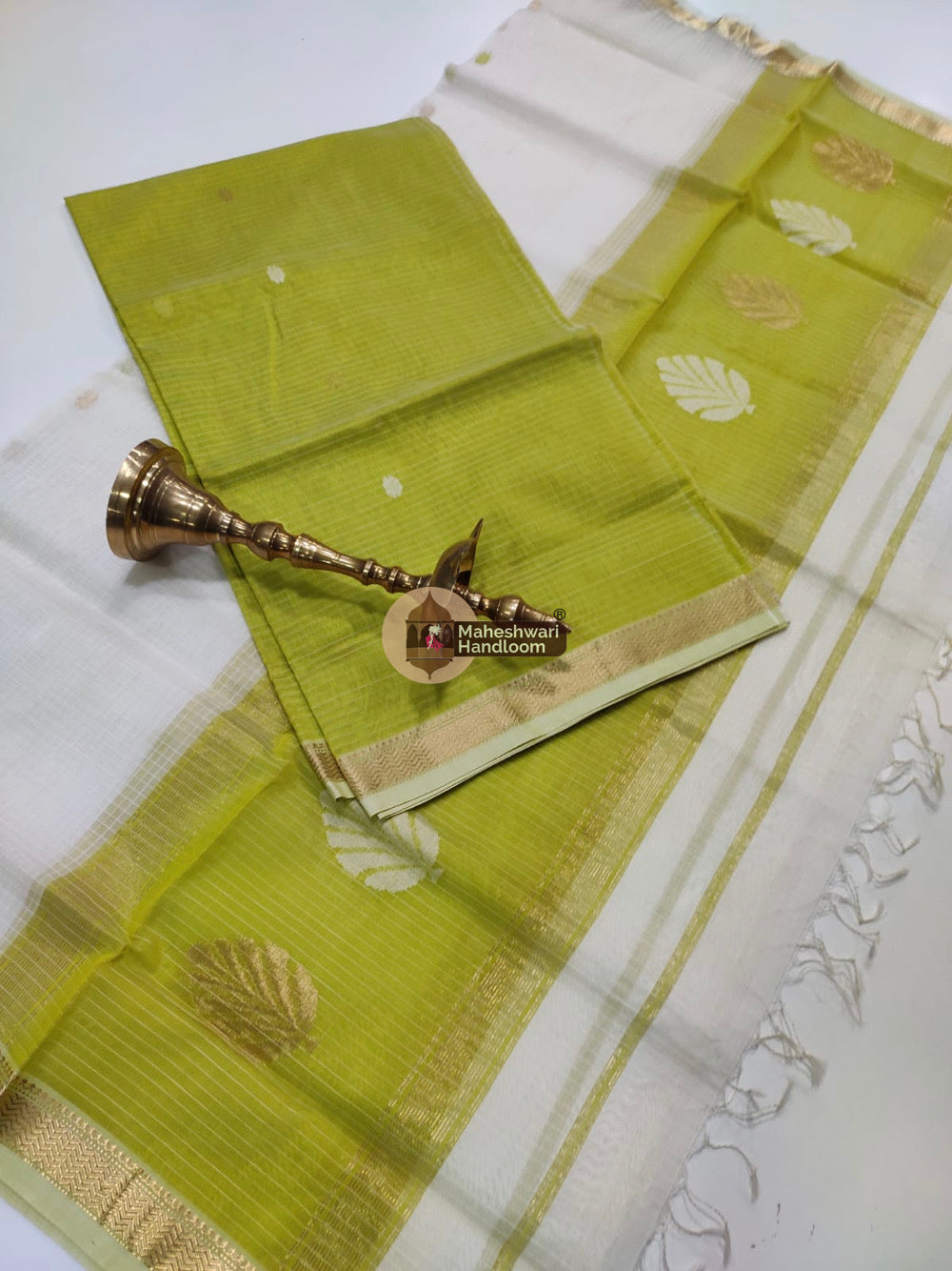 Maheshwari Green Katan Silk Top Dupatta Set 