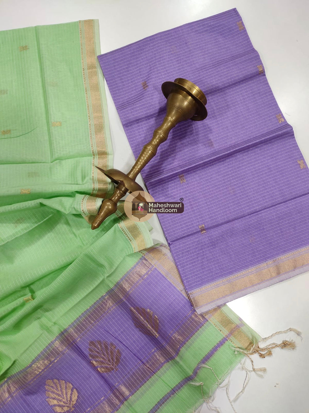 Maheshwari Purple Katan Silk Top Dupatta Set 