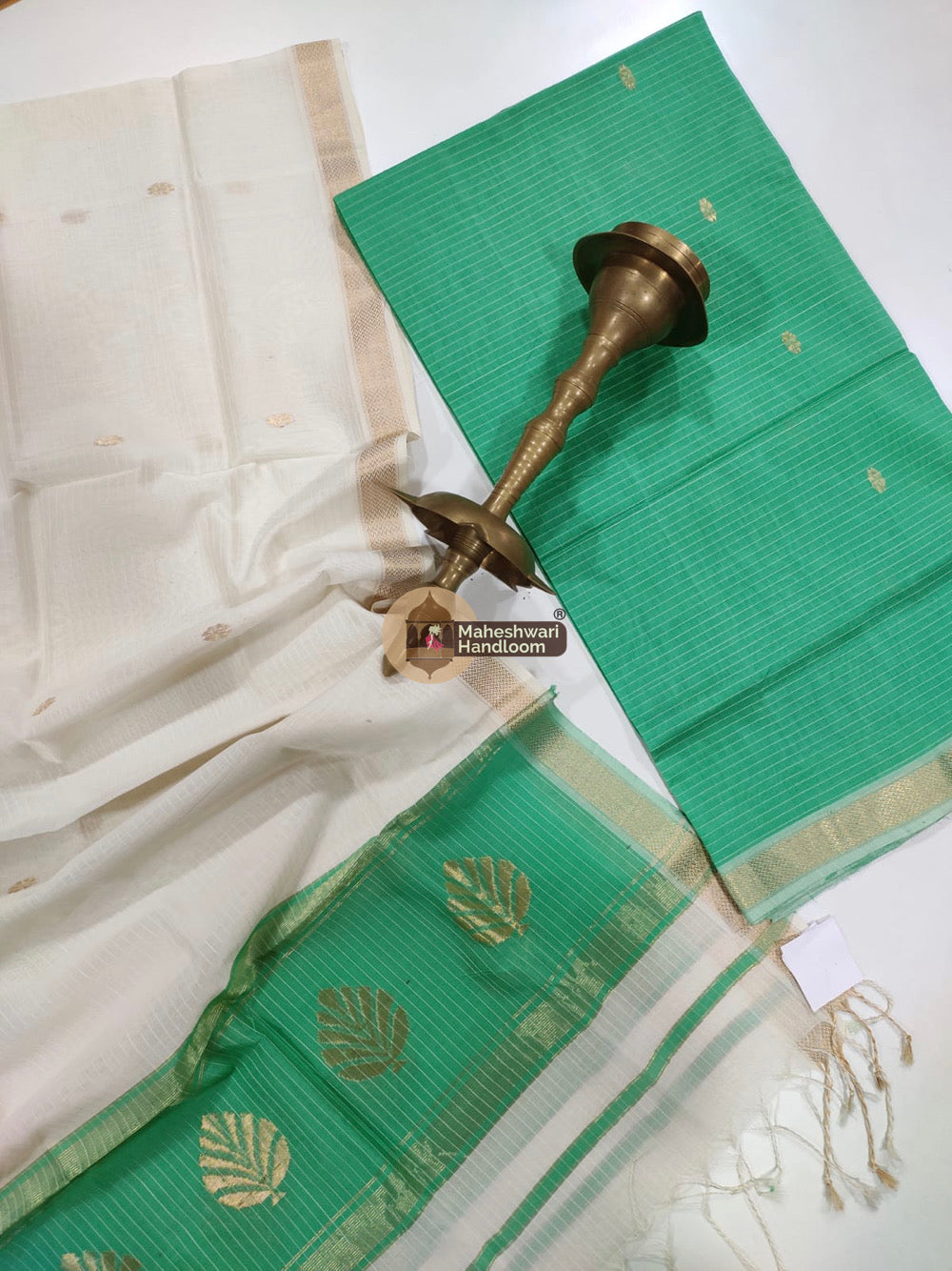 Maheshwari Green Katan Silk Top Dupatta Set