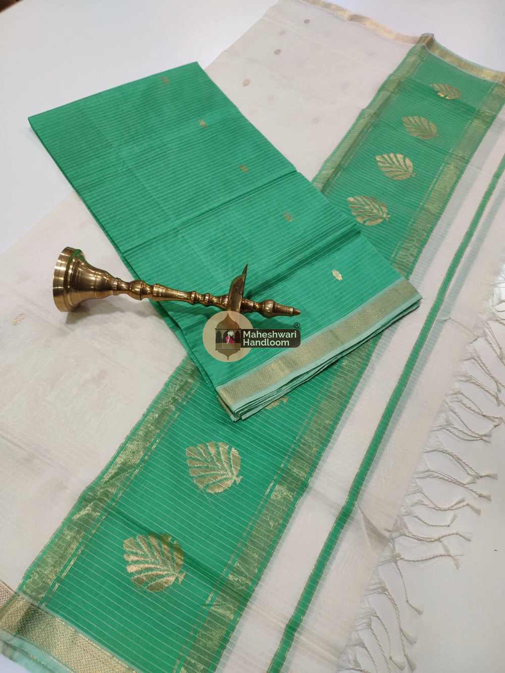 Maheshwari Green Katan Silk Top Dupatta Set